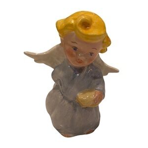 Vintage Angel Holding Piggybank with Hammer Behind Her Back.